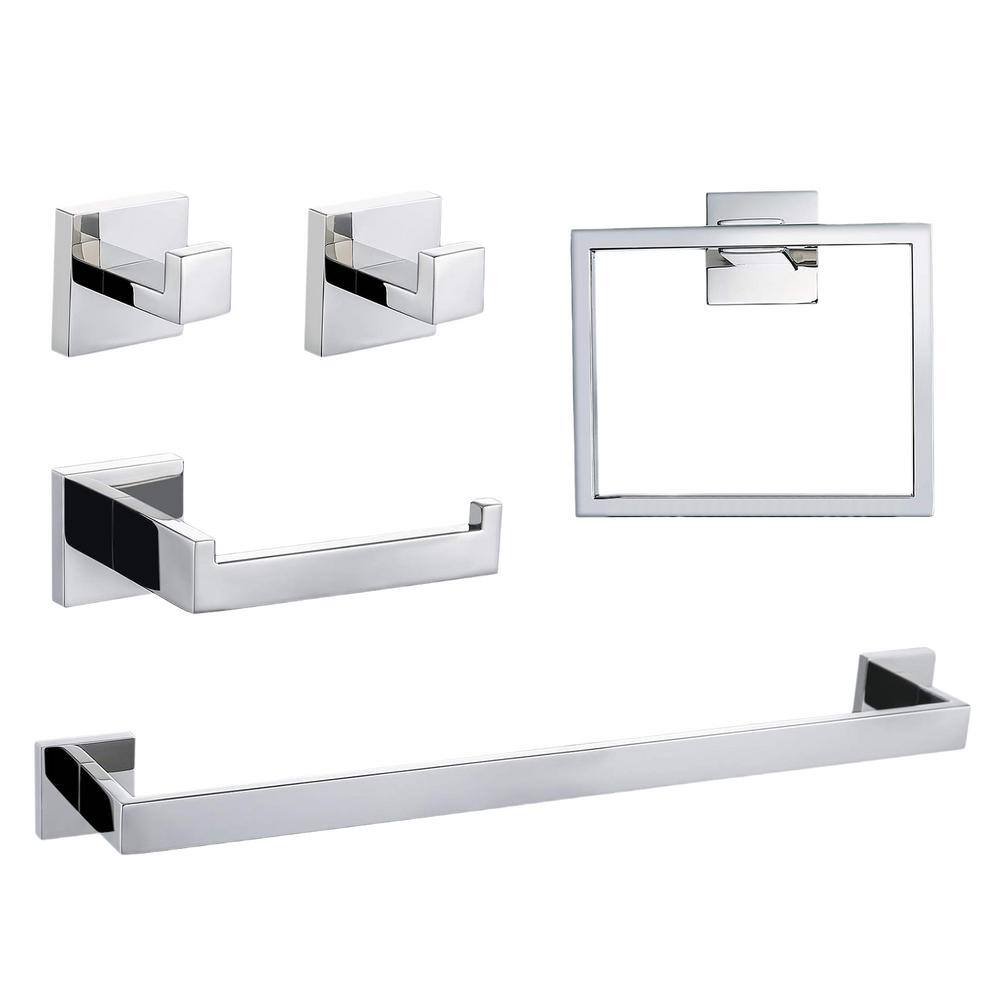 5-Pieces Bathroom Hardware Set with Towel Bar, Towel Ring, Robe Hook, Toilet Paper Holder in Chrome price history on PriceWatchPro