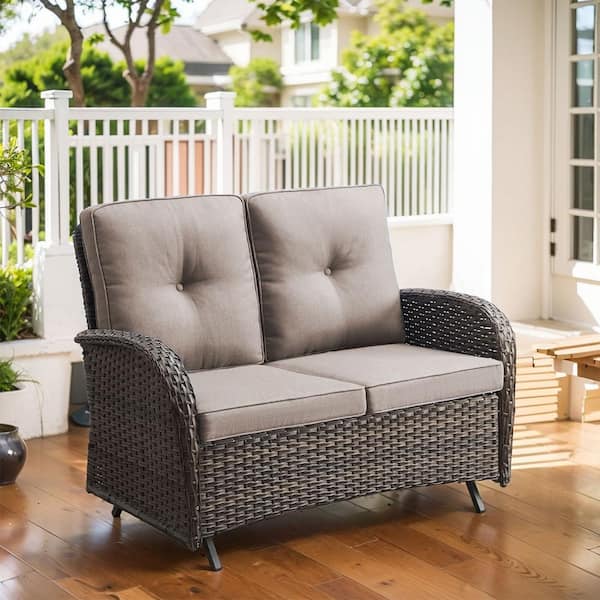 Gymojoy Carlos 2-Person Wicker Outdoor Glider with Gray Cushions