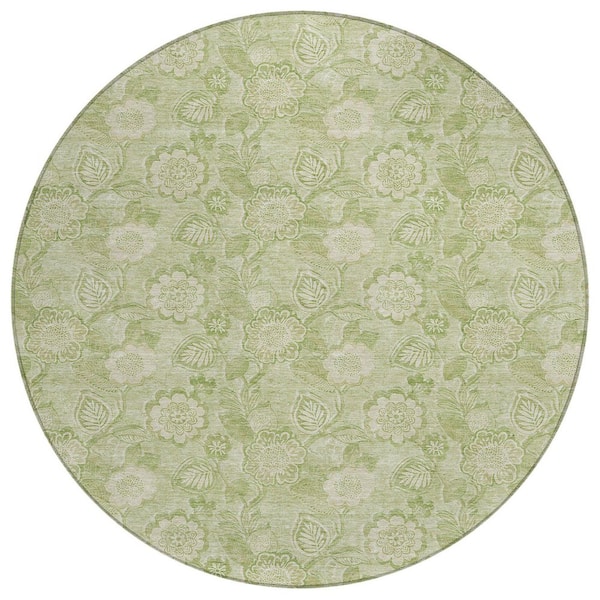 Chantille Machine Washable Indoor/Outdoor Abstract ACN1939 Sage 8 ft. x 8 ft. Round Rug