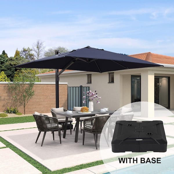 PURPLE LEAF 9 ft. x 12 ft. Large Outdoor Aluminum Cantilever 360-Degree Rotation Patio Umbrella with Base, Navy Blue