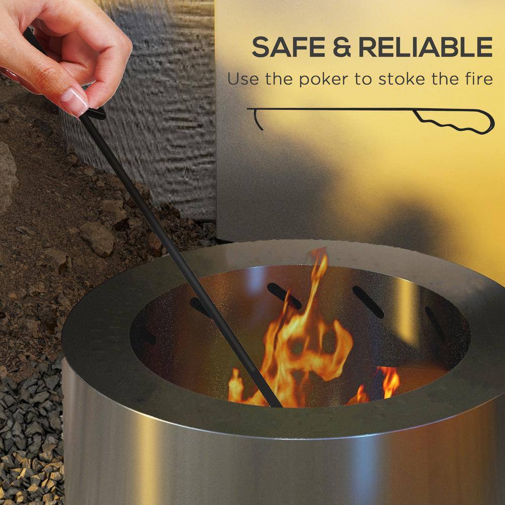Silver Stainless Steel Smokeless Wood Burning Fire Pit with Poker