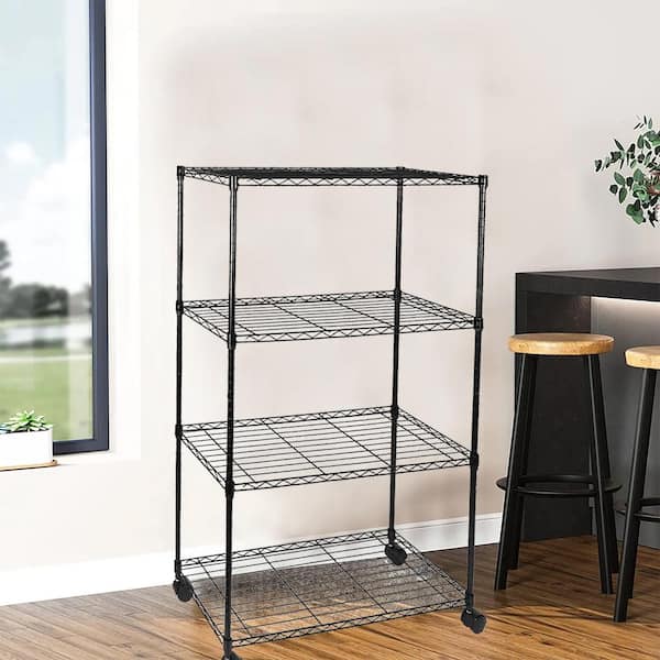 EFINE Black 4-Tier Rolling Heavy Duty Metal Wire Storage Shelving Unit Casters 1 in. Pole (36 in. W x 57.7 in. H x 14 in. D) RL33653