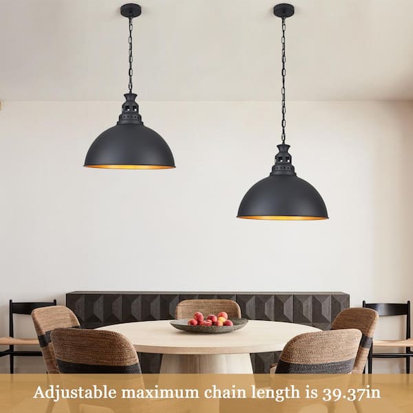 かなでものBlack Alumi Shade Pendant Light ZJVAIVE 1-Light Black Dome Hanging Pendant Light Chandelier