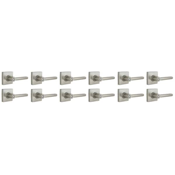 Tonebridge Satin Nickel Bed/Bath Door Lever with Square Rose 12-Pack