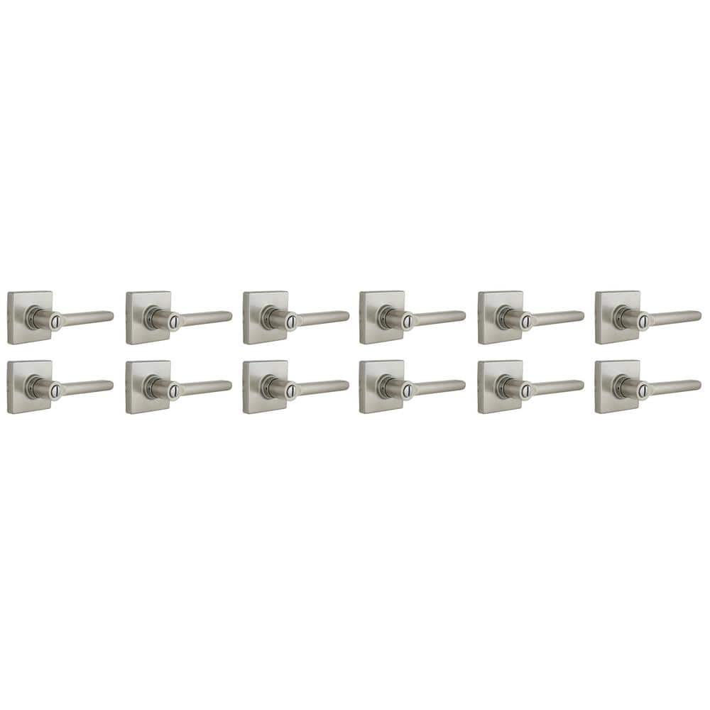 Tonebridge Satin Nickel Bed/Bath Door Lever with Square Rose 12-Pack