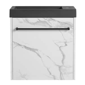 19.7 in. W x 21.3 in. H White Floating Wall-Mounted Bathroom Vanity with 1 Black Resin Sink and Soft-Close Cabinet Door