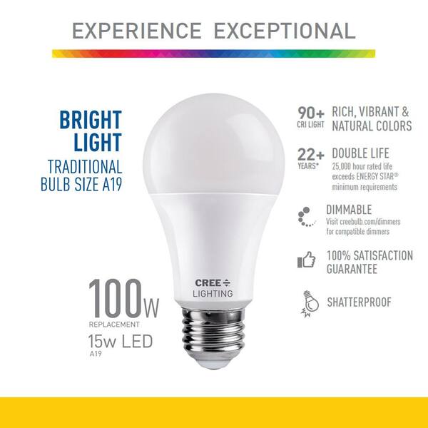 schrobben Vlot droogte Cree 100-Watt Equivalent A19 Dimmable Exceptional Light Quality LED Light  Bulb Soft White (2700K) TA19-16027MDFH25-12DE26-1-11 - The Home Depot