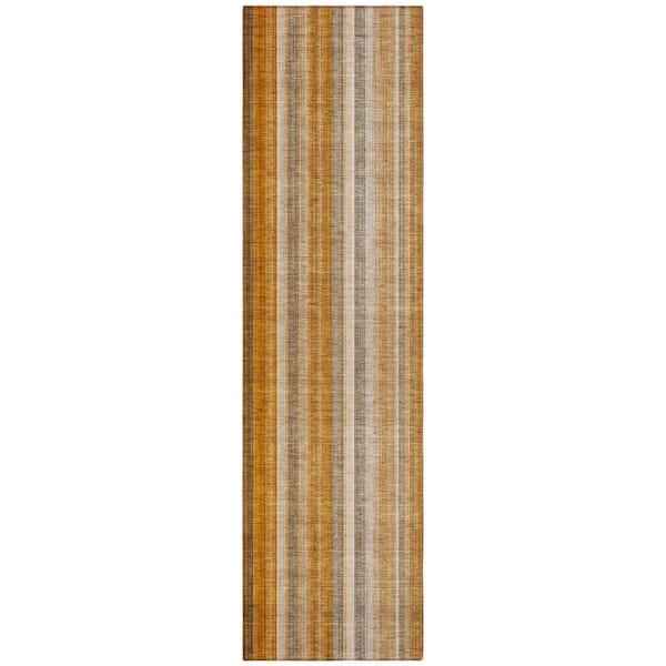 Orange, Ivory, Gray 2 ft. x 8 ft. Woven Striped Polyester Runner Indoor / Outdoor Area Rug