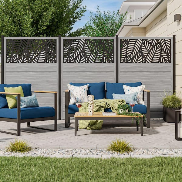 6 ft. x 4 ft. Driftwood Vinyl Fence with Sanibel Black Decorative Screen