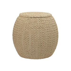 17 in. Cream Tall Barrel Shaped Hand-Woven Paper Rope Side Table with Storage
