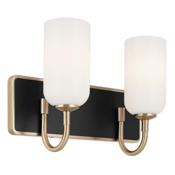 KICHLER Solia 14.25 in. 2-Light Champagne Bronze with Black Modern Bathroom Vanity Light with Opal Glass Shades