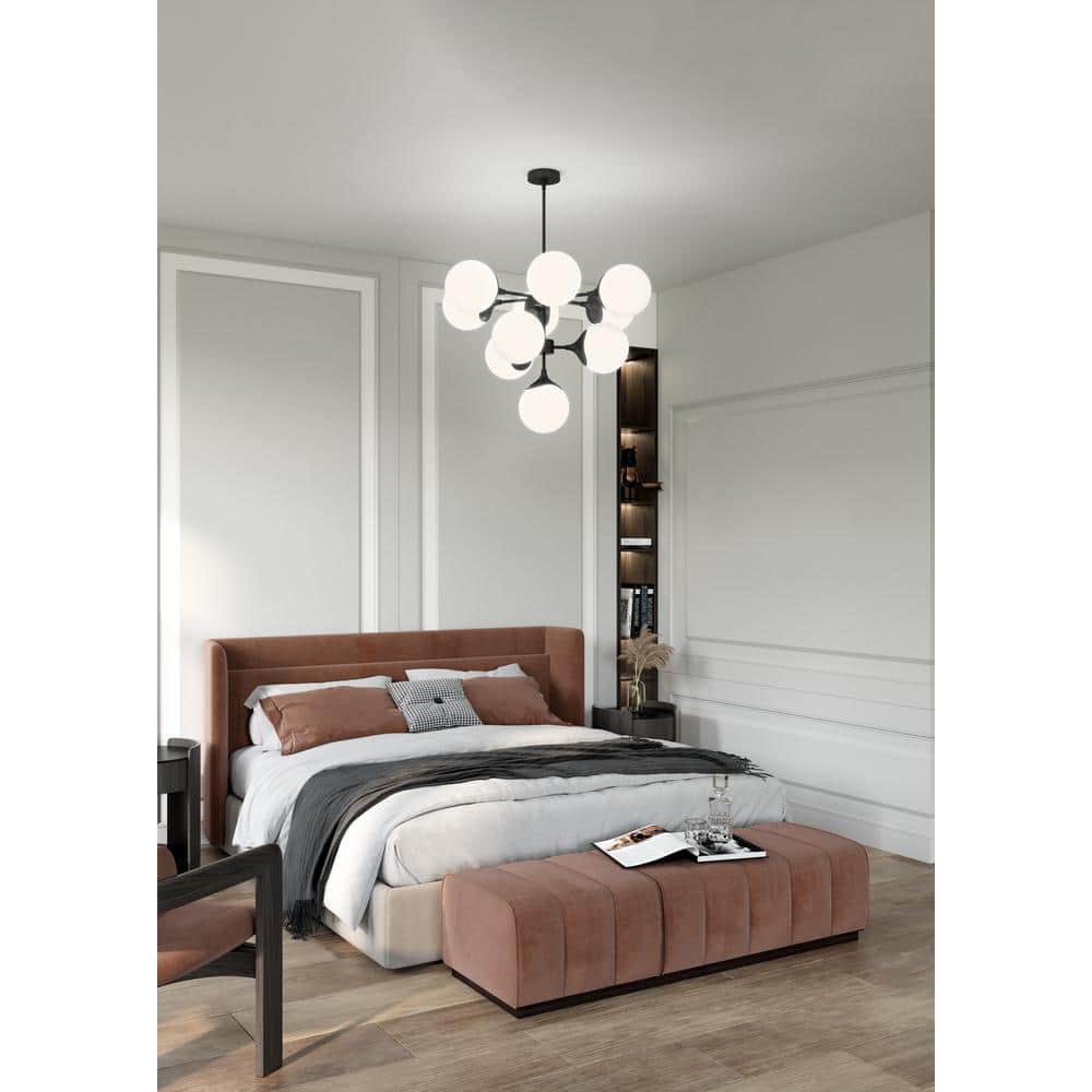Nouveau Parisian 1920s Inspired Matte Black 10-Light Chandelier