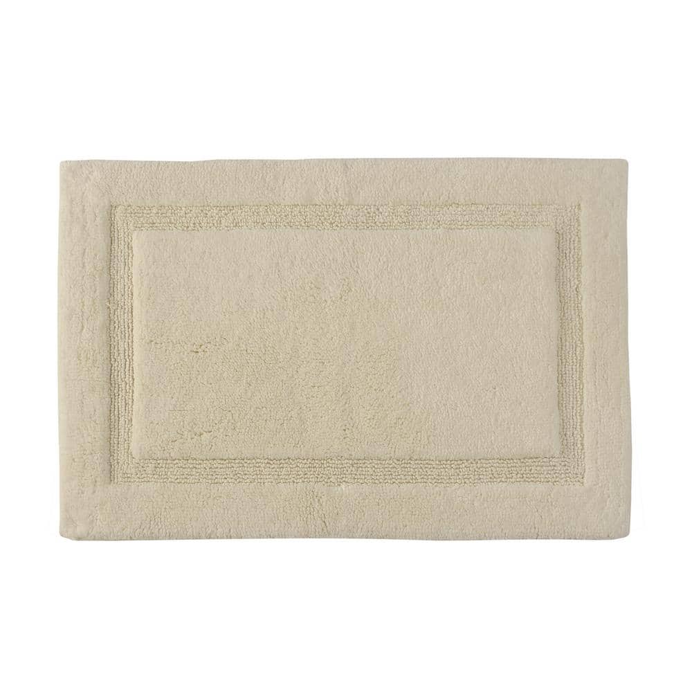 Ivory Cotton Non-Skid Bath Rug Set with Textured Border