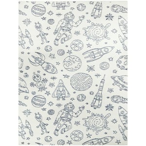 Space Rockets White 5 ft. x 7 ft. Area Rug