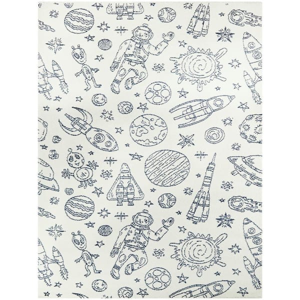 BALTA Space Rockets White 8 ft. x 10 ft. Area Rug