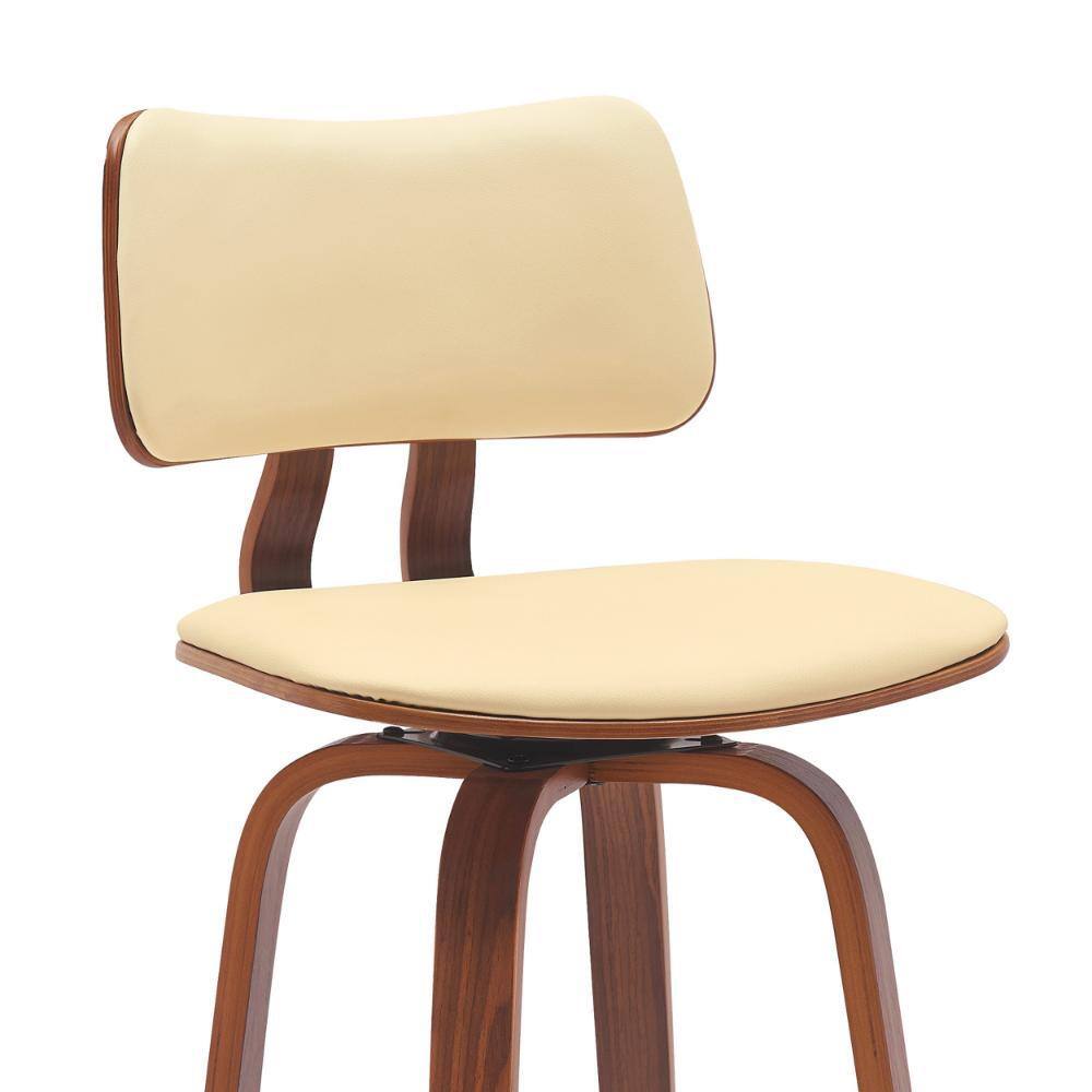 Pino Cream Faux Leather and Walnut Swivel Barstool