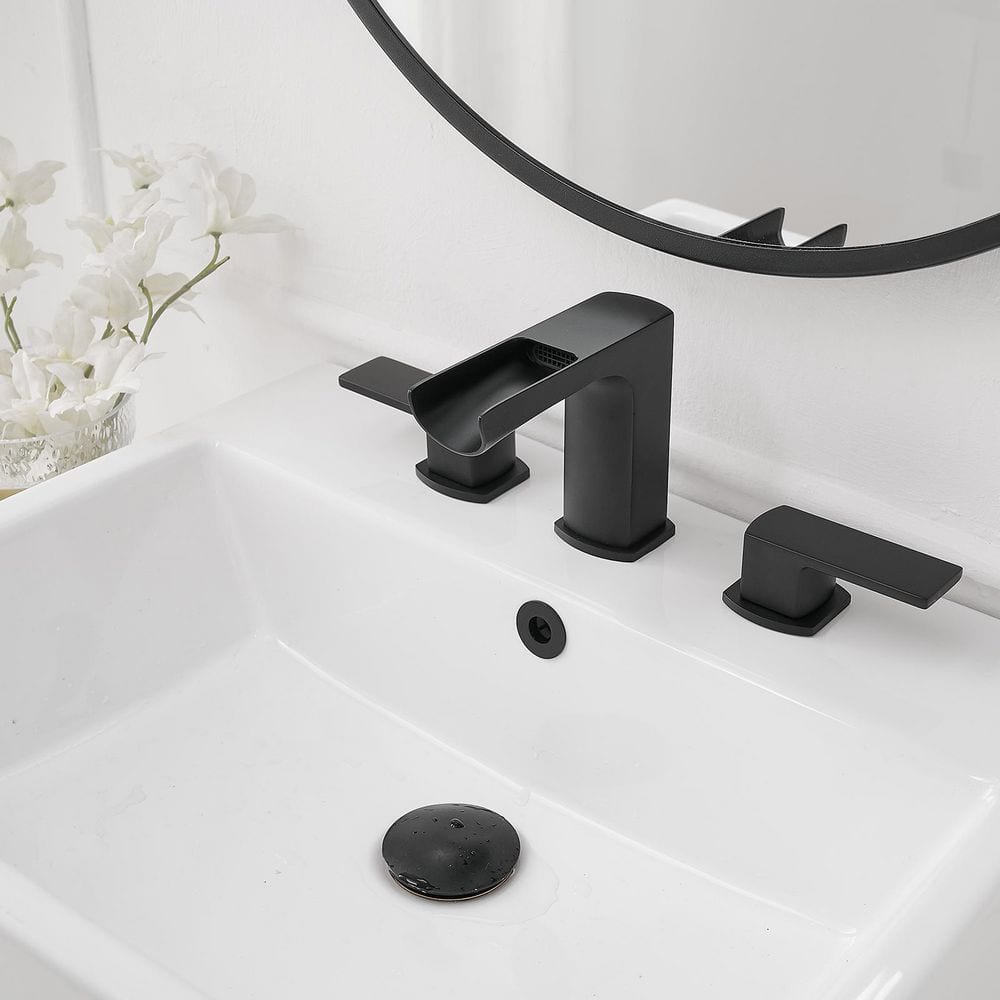 Matte Black Stainless Steel Waterfall Double-Handle Faucet Set
