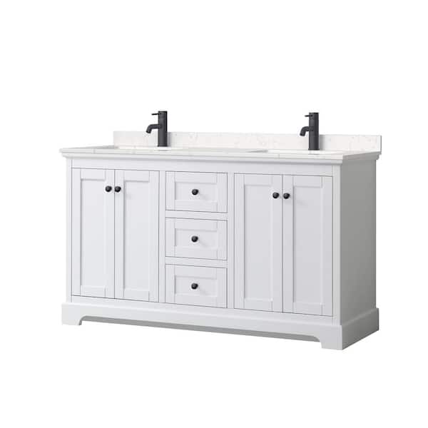 Wyndham Collection Avery 60 in. W x 22 in. D x 35 in. H Double Bath Vanity in White with Carrara Cultured Marble Top