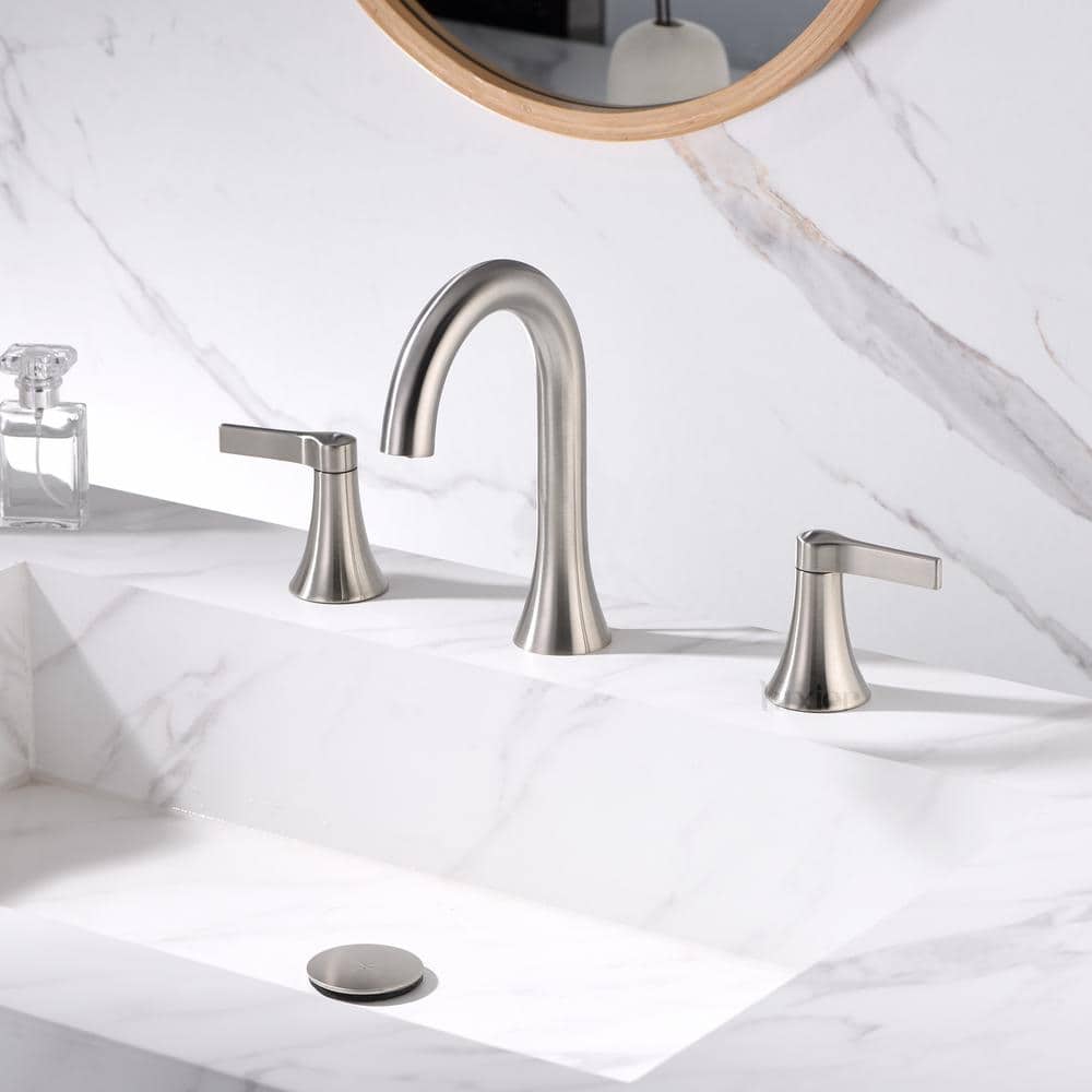 Brushed Nickel Widespread 2-Handle Bathroom Faucet with Drain Assembly
