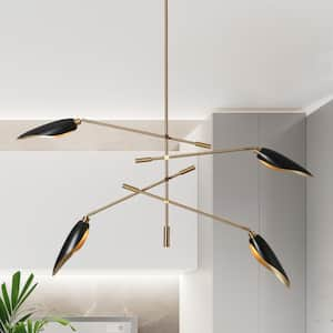 Toltehcwe Modern 4-Light Sputnik Chandelier with Brass and Black Shade Industrial Adjustable Linear Lamp for Dining Room