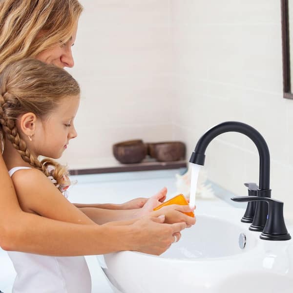 8 in. Widespread Double Handle Bathroom Faucet with Pop Up Sink Drain and Corrosion Resistant in Black