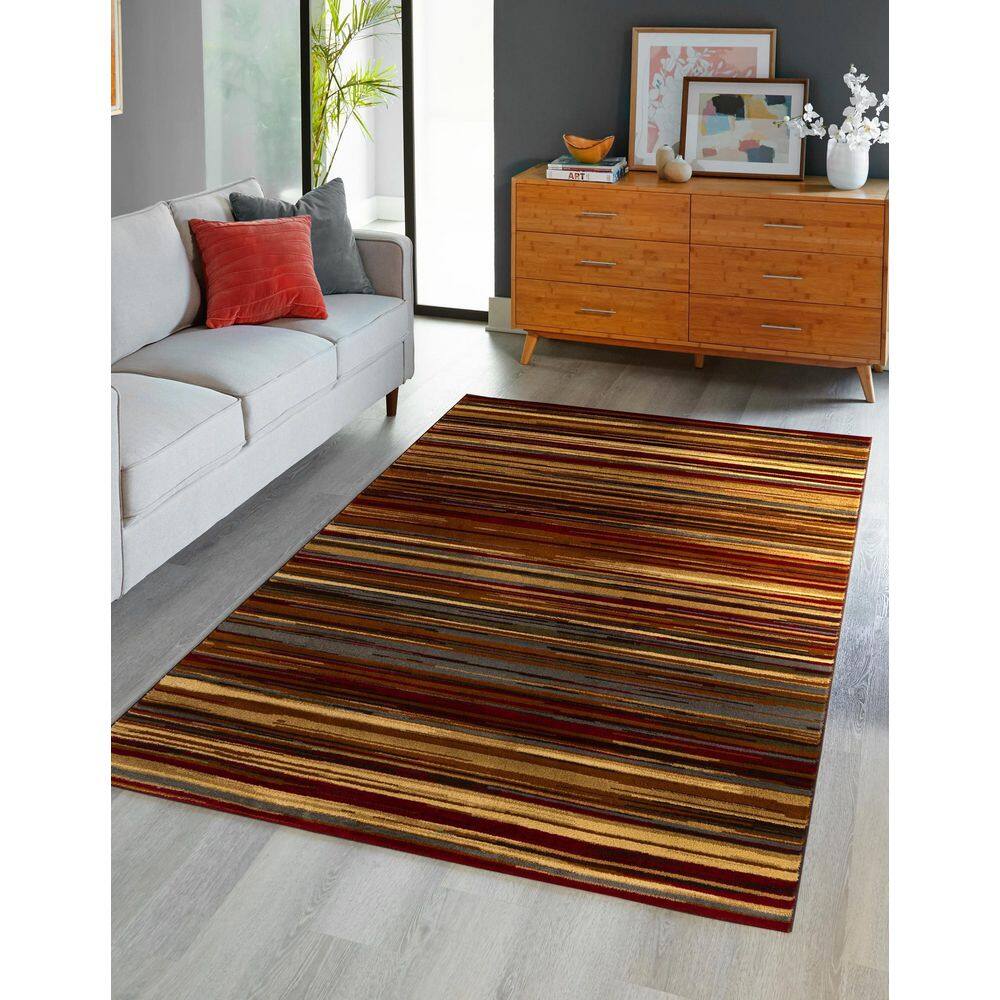 Braided Edge Handmade 8' x 10' Black Stripe Synthetic Rug