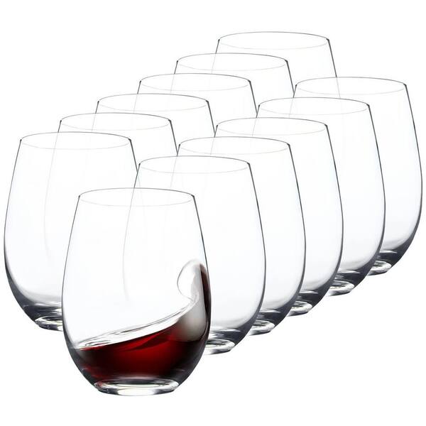 Wudkey 15 oz. Stemless Wine Glasses Set of 12, Smooth Rim Standard Wine Glass Tumbler for Red, White Wine, Dishwasher Safe
