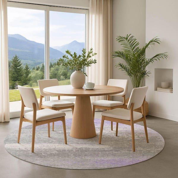 Mayfield Premium Machine Washable Abstract AMF1777 Lavender 8 ft. x 8 ft. Round Rug