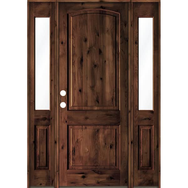 Krosswood Doors 70 in. x 96 in. Rustic Knotty Alder Arch Top RM Stained Wood Right Hand Single Prehung Front Door