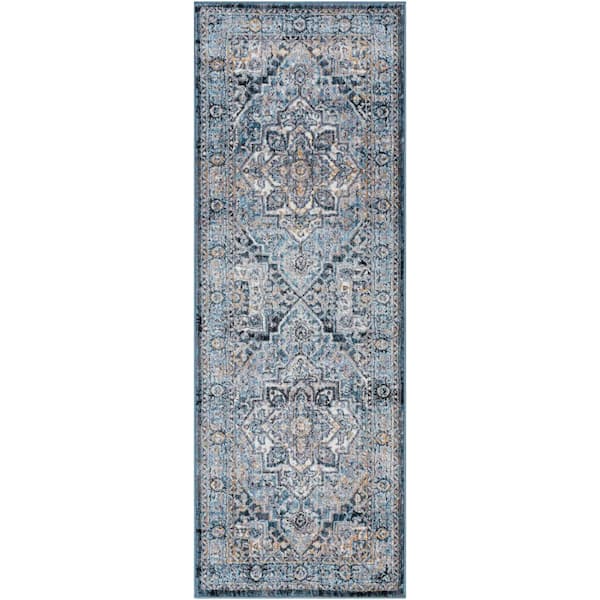 Livabliss Babel Navy Traditional 3 ft. x 7 ft. Runner Indoor Area Rug