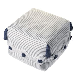 Striped Gray Ivory Tufted Pouf