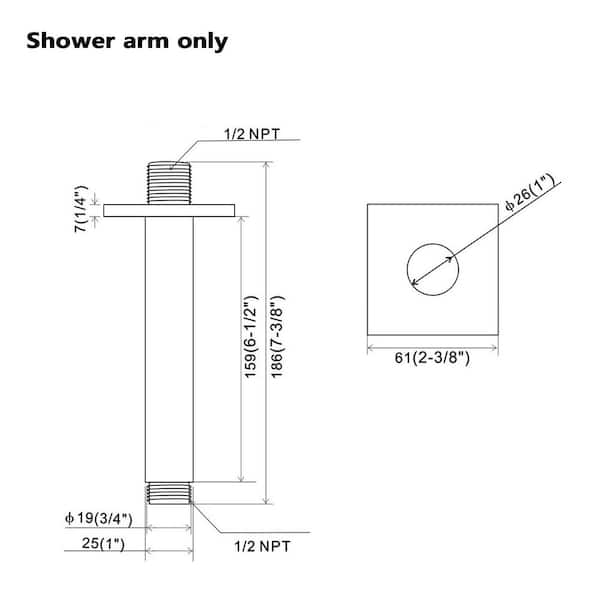 6 in. Square Shower Arm, Brusehd Nickel