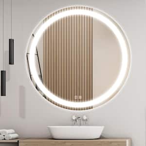 48 in. W x 48 in. H Round Frameless LED Light with 3-Color and Anti-Fog Wall Mounted Bathroom Vanity Mirror