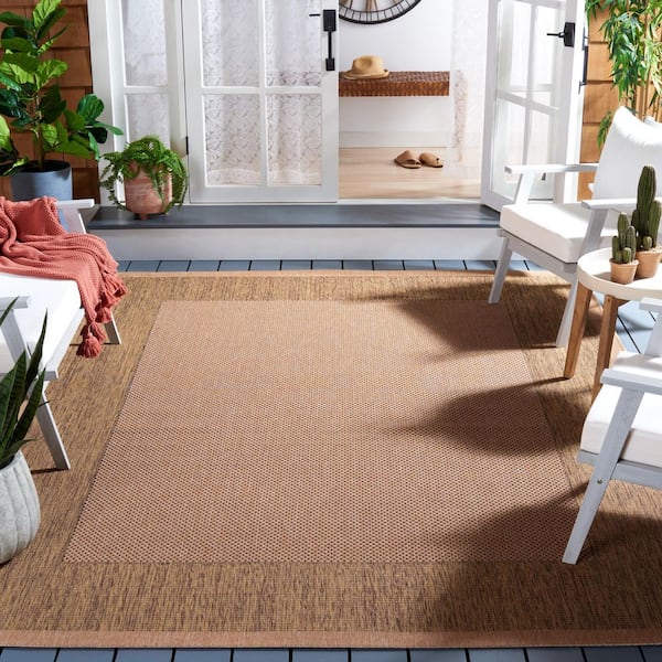 Courtyard Natural/Gold 10 ft. x 14 ft. Border Solid Color Indoor/Outdoor Area Rug