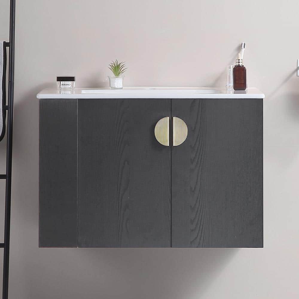 30 in. W x 18 in. D x 20 in. H Wall Mounted Bathroom Vanity in Black with S