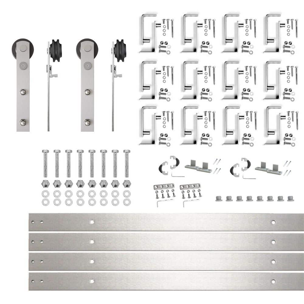 15 ft./180 in. Brushed Nickel Double Track Bypass U-Shape Sliding Barn Door Hardware Kit - Straight Design Roller price history on PriceWatchPro