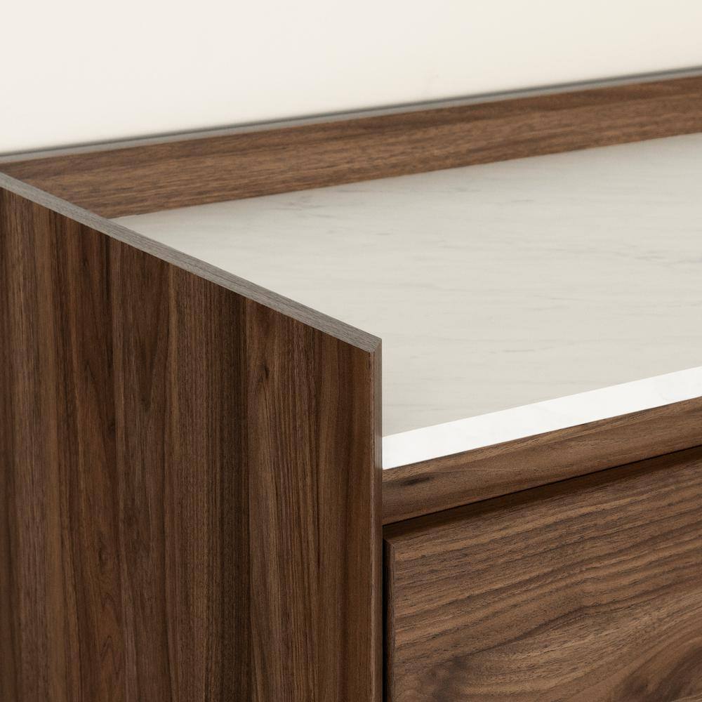 Elegant 6-Drawer Double Dresser in Natural Walnut with Brass Accents