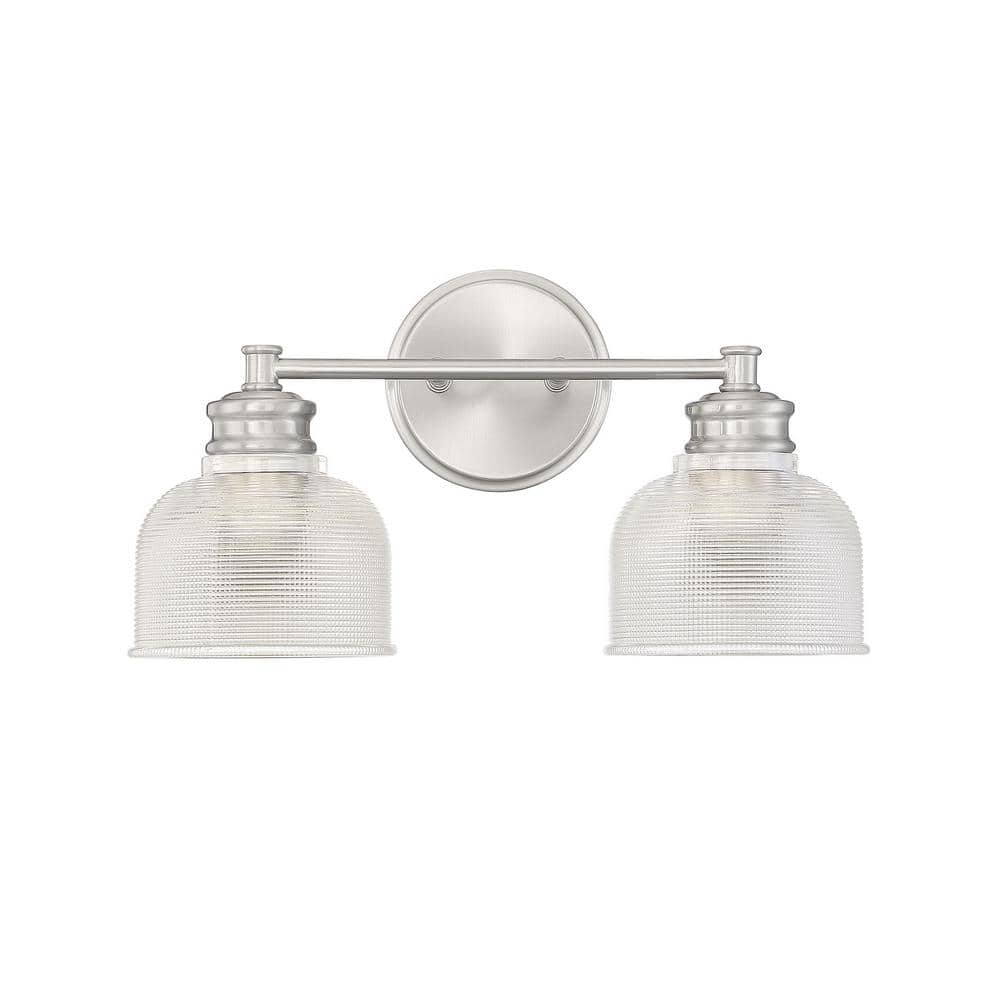 Brushed Nickel 2-Light Dimmable Vanity Fixture with Glass Shades