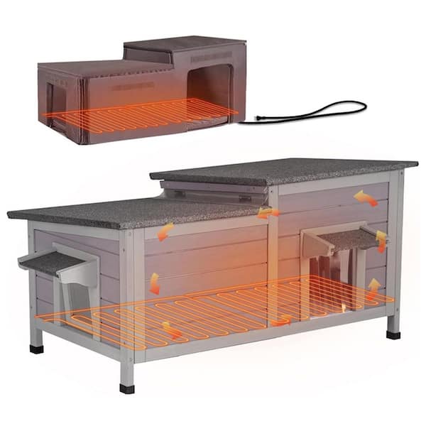 Heated Insulated Cat House with Heated Pad, Outdoor Cat House with Removable Soft Liner