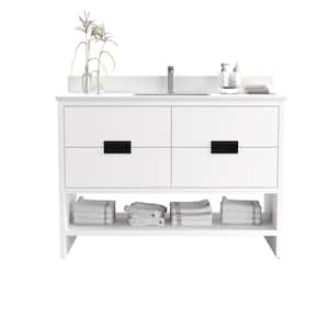 Dixfield 48 in. W x 22 in. D x 33.5 in. H Single Bath Vanity in White with White Quartz Counter Top with White Basin