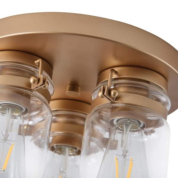 aiwen 11 in. 3-Light Industrial Gold Flush Mount Modern