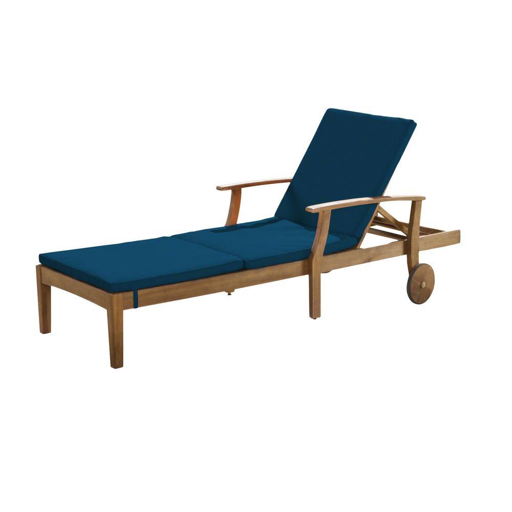 Teak Brown and Blue 5-Piece Outdoor Chaise Lounge Set
