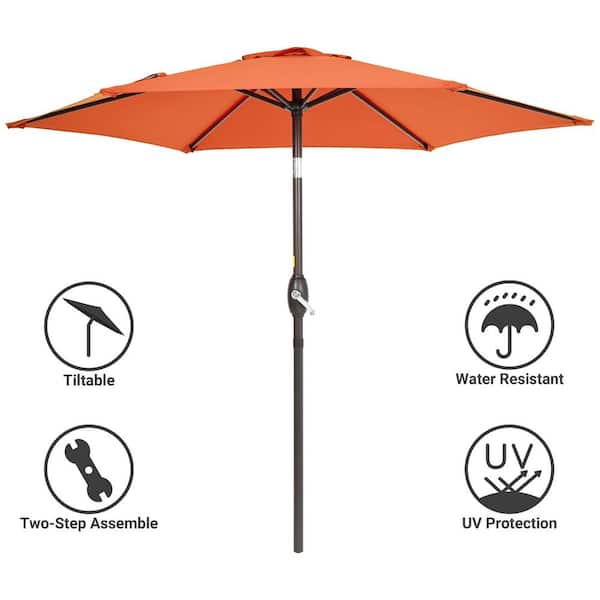 7.5 ft. Patio Market Crank and Tilt Umbrellas, Table Umbrellas,UV-Resistant Canopy in Orange