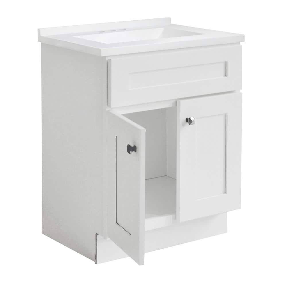 White 25" Single Bathroom Vanity with Cultured Marble Top