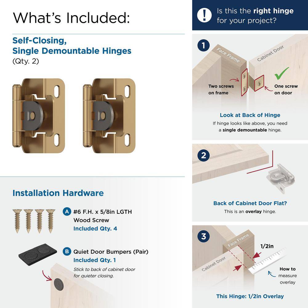 Champagne Bronze 1/2 Inch Overlay Partial Wrap Cabinet Hinge