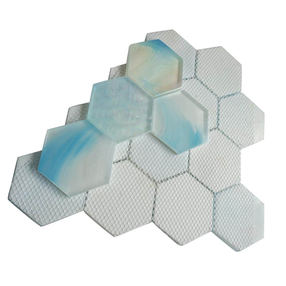 Aurora Blue Glossy Glass Hexagonal Mosaic Tile