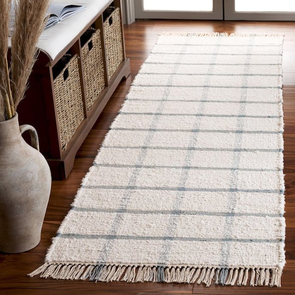 Montauk 2 ft. x 8 ft. Ivory/Blue Geometric Lattice Runner Rug