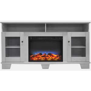 Savona 59 in. Electric Fireplace in White with Entertainment Stand and Multi-Color LED Flame Display