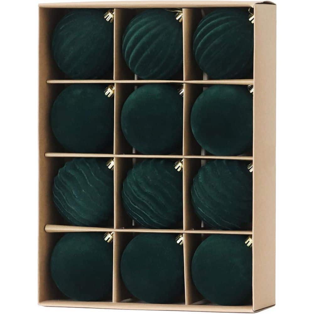12-Pack 3.15 in. Green Flocked Velvet Christmas Balls price history on PriceWatchPro