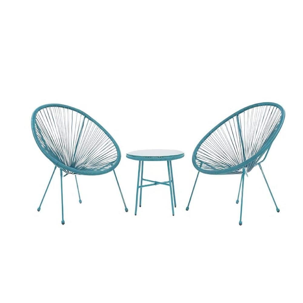 Acapulco Fresh Blue 3-Piece Metal Patio Conversation Set Wrapped by Flexibl